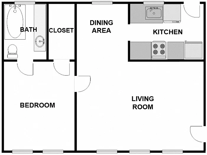 Floor plan 1 Bed / 1 Bath: Type A