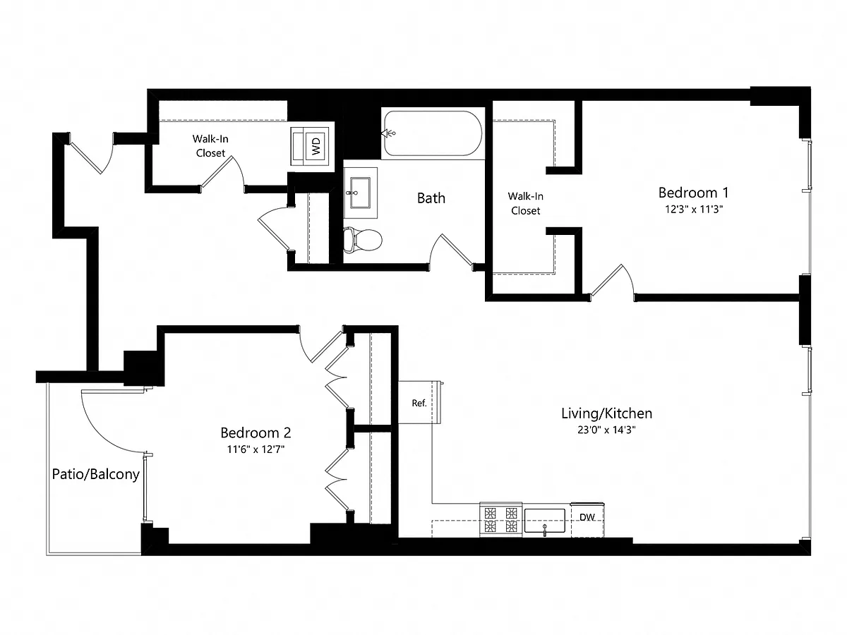 Floor plan 2 Bedroom - 1 Bath | Bj7