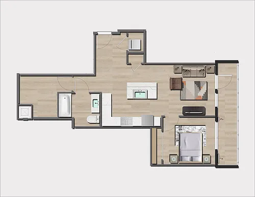 Floor plan 1 Bedroom, 1 Bathroom A12