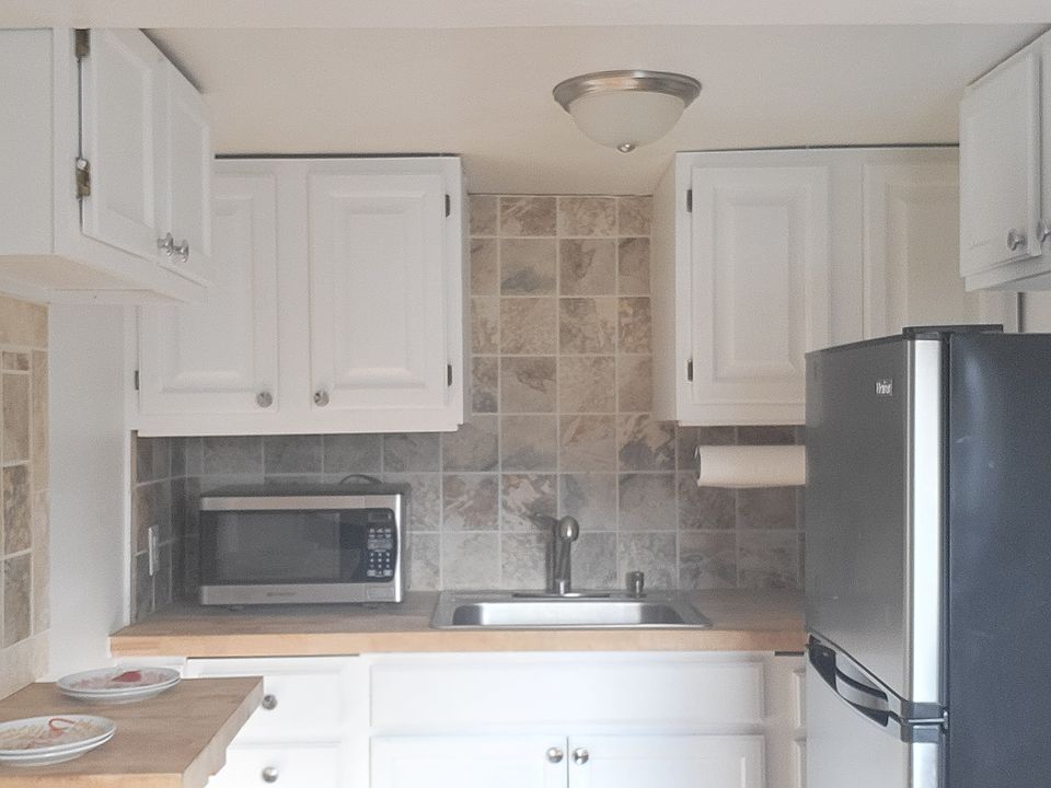 Kitchen with ample overhead cabinets and lower cabinet storage space.