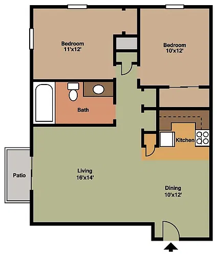 Floor plan TT Two Bedroom One Bath Garden Level