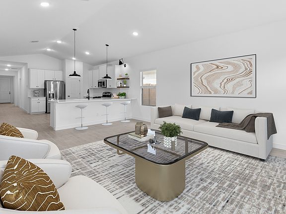 Great room with vaulted ceiling