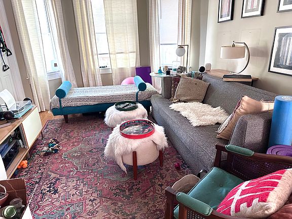 living room with dog toys