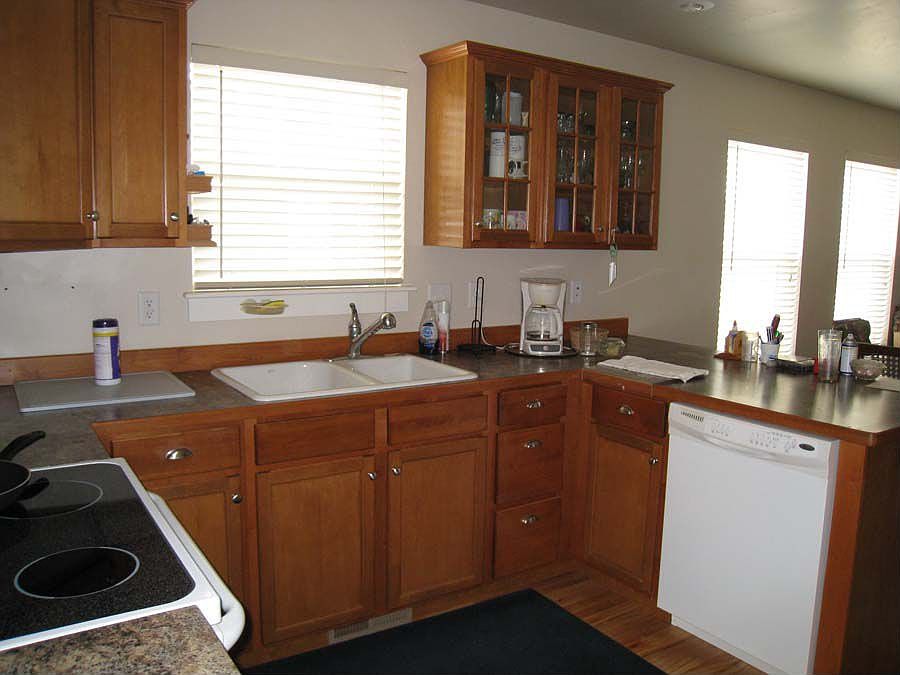 kitchen open to dining area