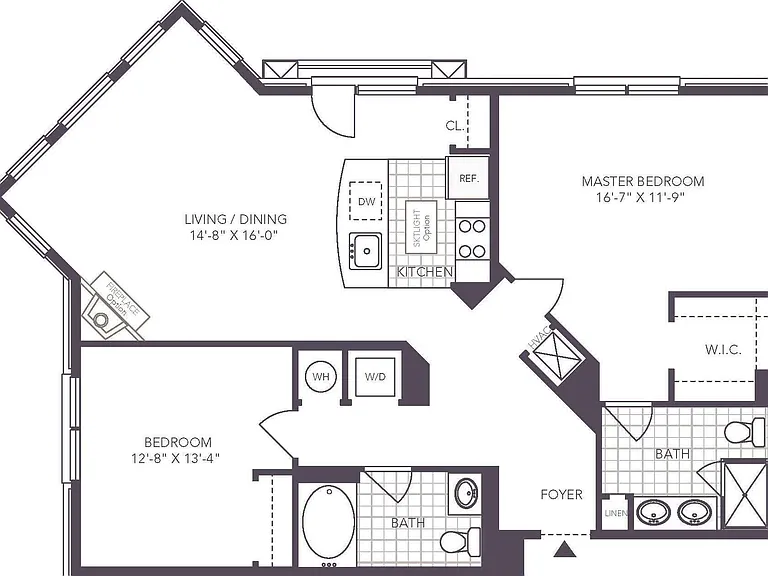 2 Bed/ 2 Bath floor plan 1000 Jefferson Street Apartments