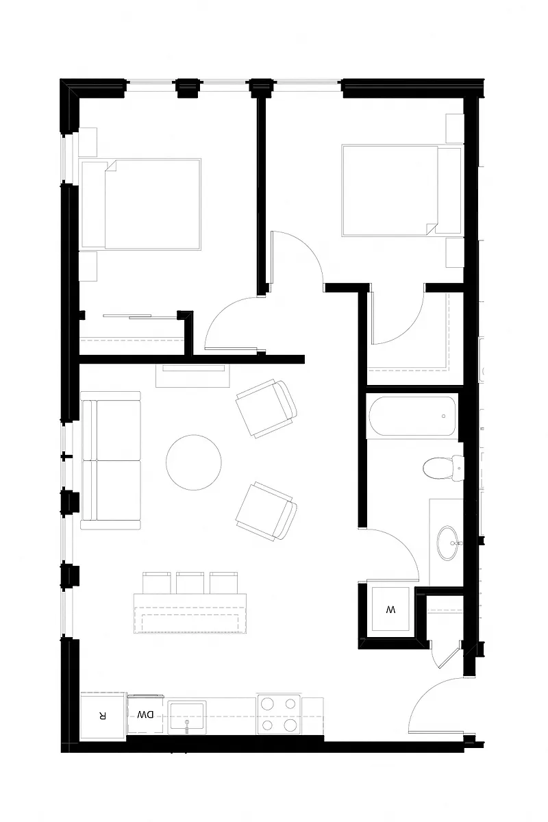 Floor plan Two Bedroom, One Bath