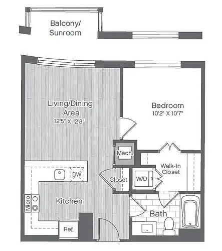 Floor plan 1 Bed/1 Bath-A2A