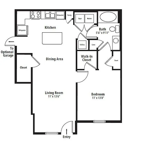 Floor plan 1 BR Designer Courtyard Garage