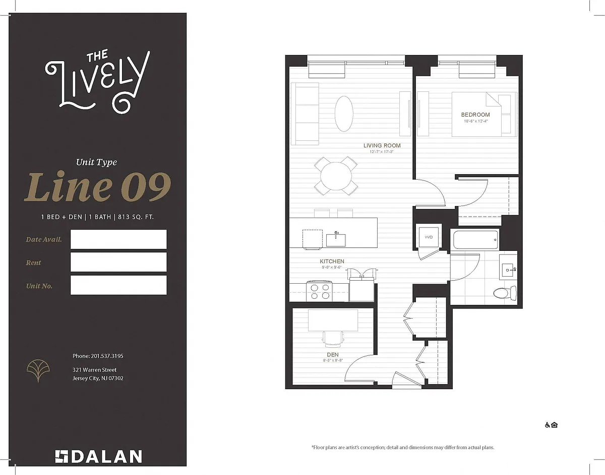 Floor plan 1 BED + DEN | 1 BATH - LINE 09