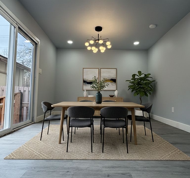Large dining room with lots of light!
