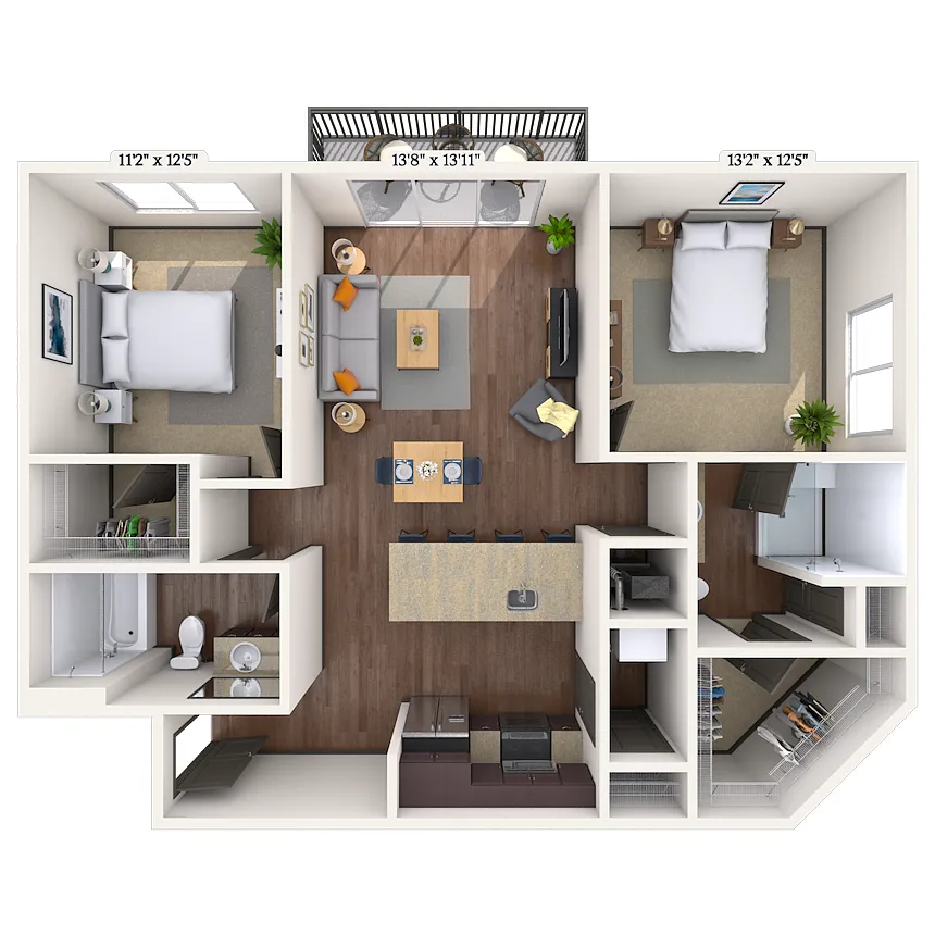 Floor plan Traditional 2x2 1094 SF