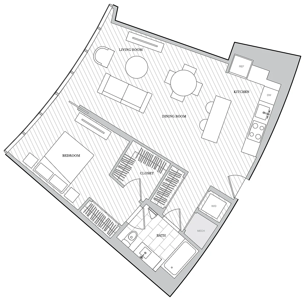 Floor plan 1 Bed 1 Bath B1J