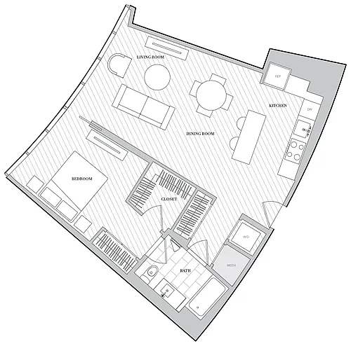 Floor plan 1 Bed 1 Bath B1J