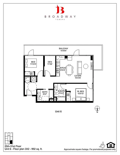 Floor plan Broadway 6 2x2-DEN