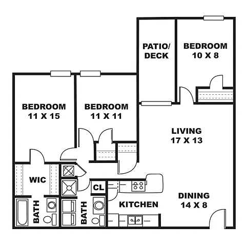 Floor plan 3 Bedroom, 2 Bathroom