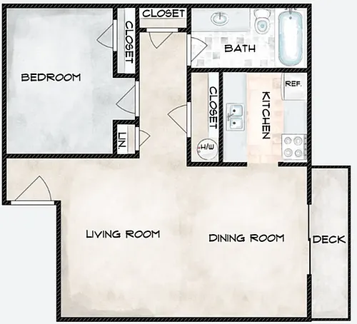 Floor plan One Bedroom, One Bath