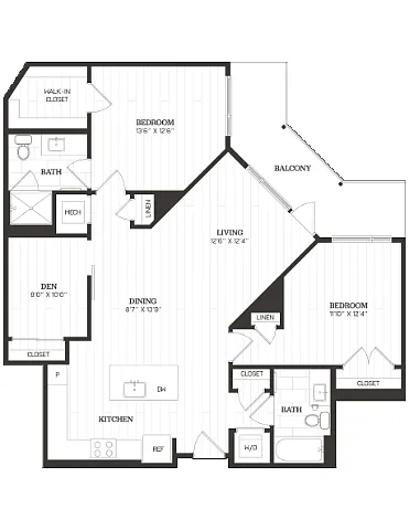Floor plan 2 Bed/2 Bath Den-D1