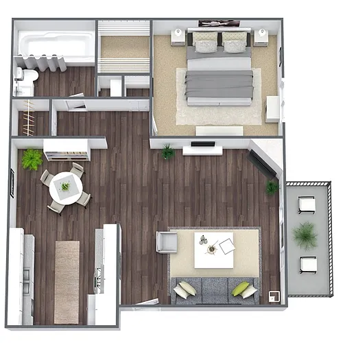 Floor plan A3: 1 Bed 1 Bath