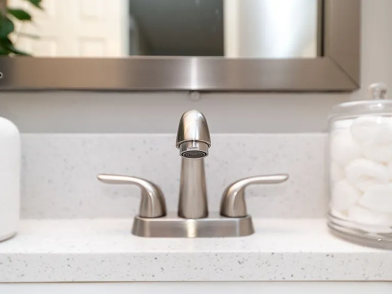 Bright bathroom with quartz counters