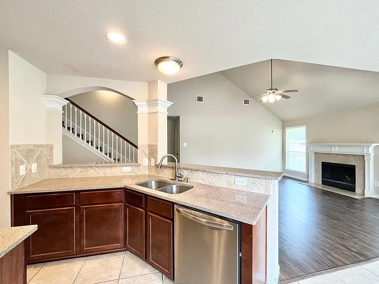 kitchen opens to living room