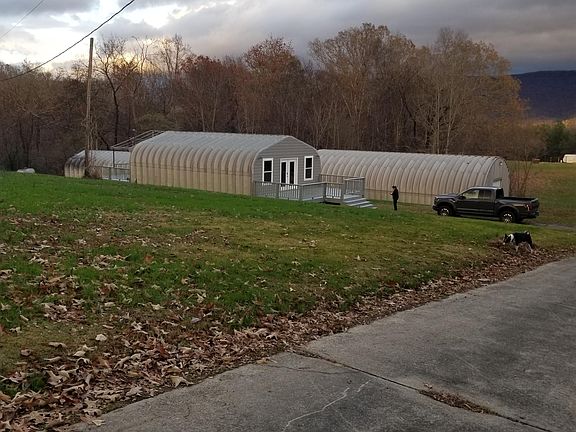 A view of the all three buildings just after entering the property.