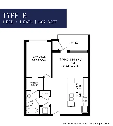 Floor plan 1 Bed + 1 Bath