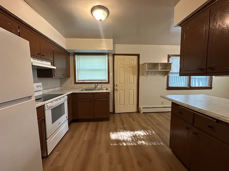 Kitchen and the back door.