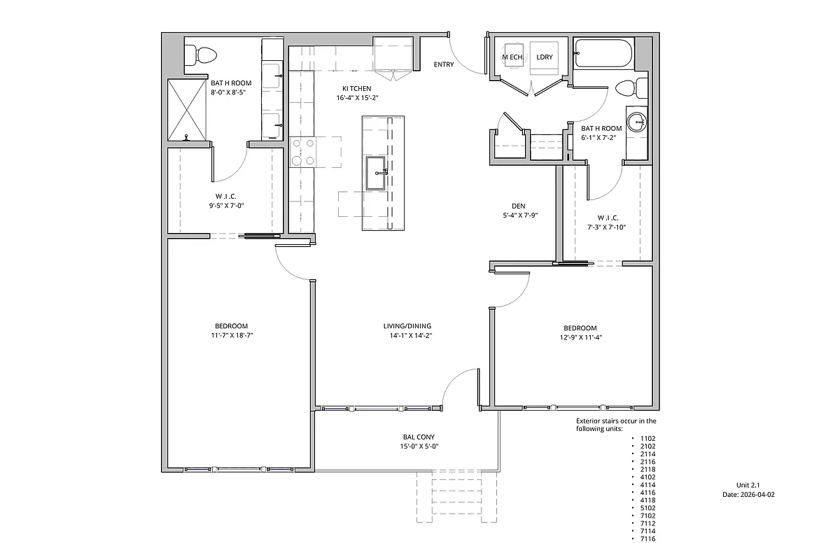 Floor plan 2 Bed / 2 Bath + Den