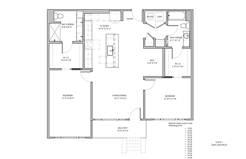 Floor plan 2 Bed / 2 Bath + Den