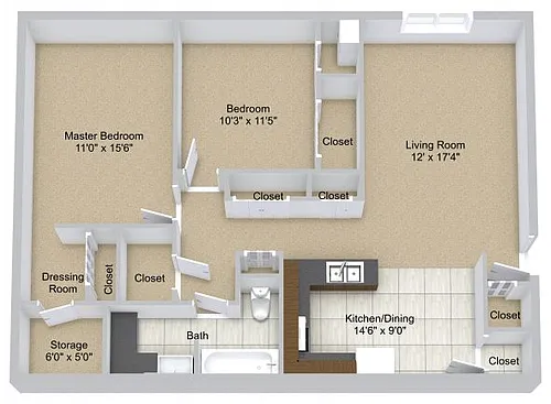 Floor plan Two Bedroom Garden