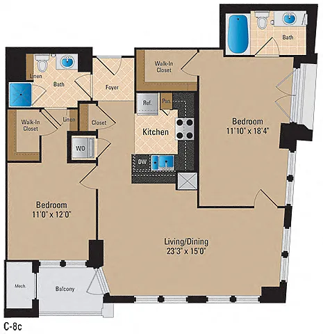 Floor plan 2 Bedroom, 2 Bath 1171 SF B22