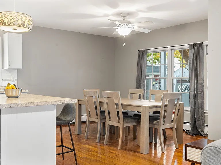 Interior, Hardwood Floors, Dining Room, Ceiling Fan, Kitchen Island