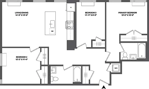 Floor plan 3 Bed/2 Bath-3B-1