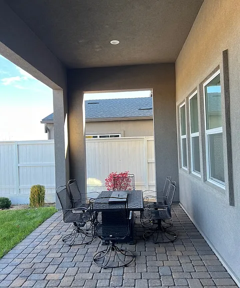 Outdoor dining with built in firepit