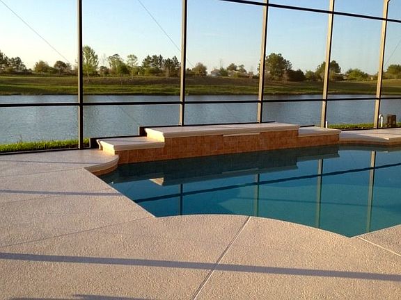 Screened pool with waterfall