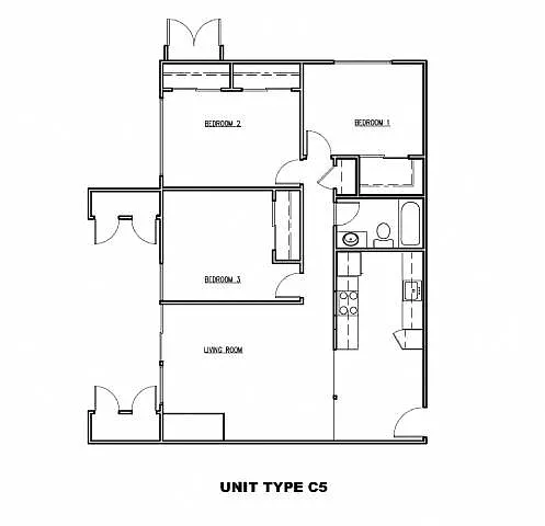 Floor plan 3 Bedroom 1 Bath Plan C5