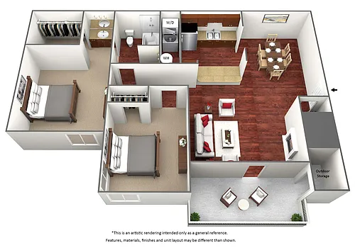 Floor plan Two Bed One Bath - B0