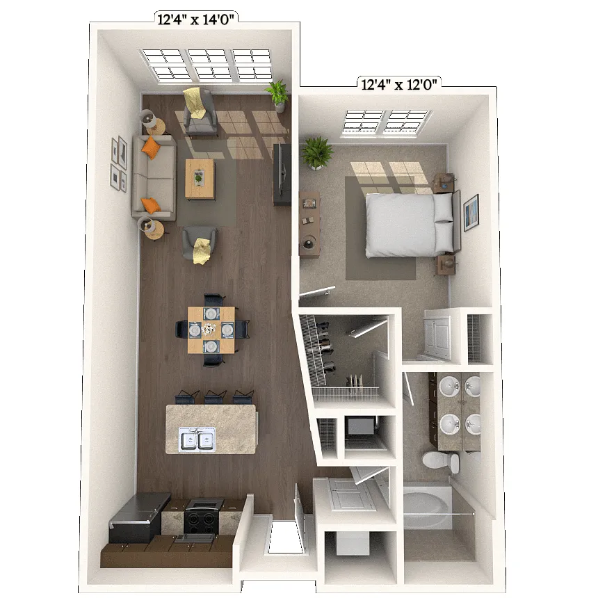 Floor plan Traditional 1x1 837 SF