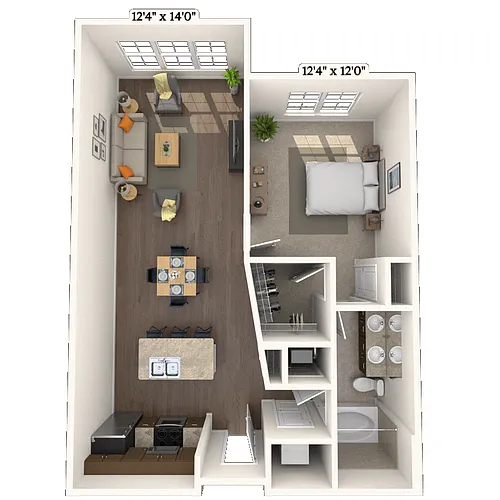 Floor plan Traditional 1x1 837 SF