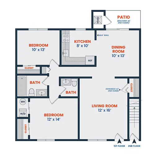 Floor plan 2 Bed | 1.5 Bath