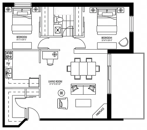 Floor plan 6599 Glen Erin (Tower) - Plan B 2 Bed 1 Bath