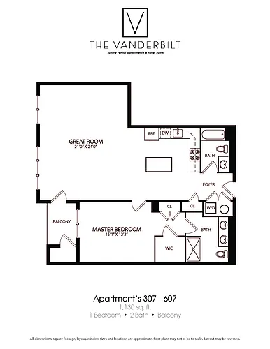 Floor plan 1 Bed - 2 Bath - Balcony