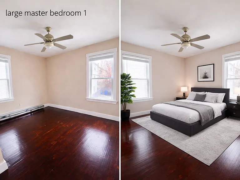 Rendered to show the bedroom staged with bedroom furniture- showing the possibilities .