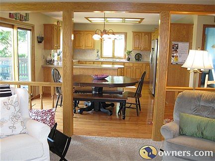 View from living room to kitchen and dining room