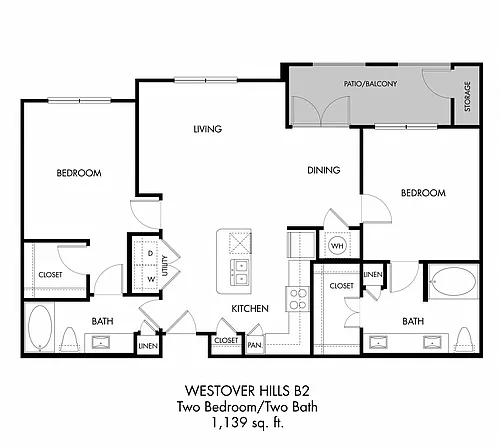Floor plan 2BR 2BA (1139 SF)
