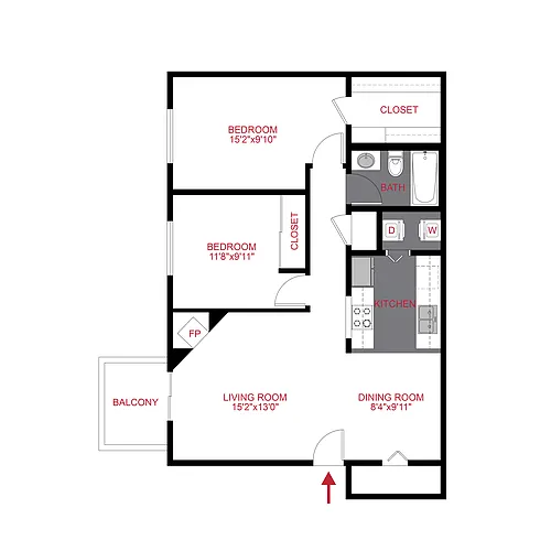 Floor plan PLAN 2 BED 1 BATH