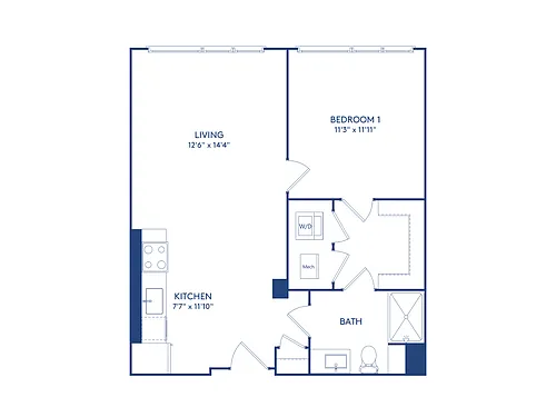 Floor plan 1 BR 1 BA (667-669 SF)
