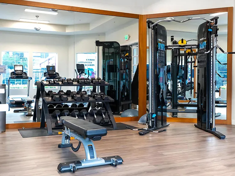 Updated Fitness Center Featuring Dumbbells and Strength Training Equipment