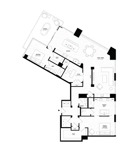 Floor plan 2 Bed/2.5 Bath Den-P2
