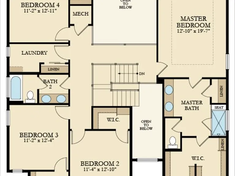 Upper floor plan (mirror image) and there's a loft instead of Bedroom 2